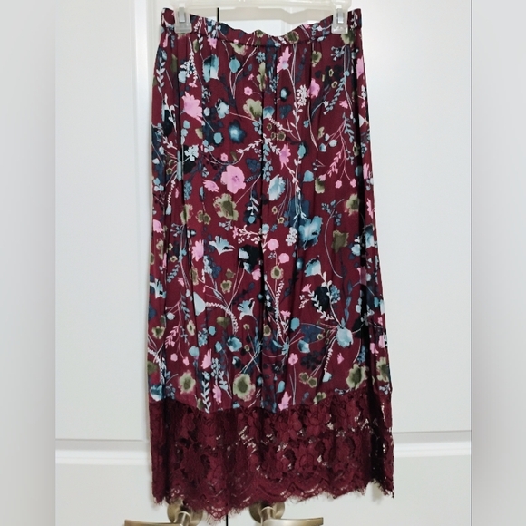 Joe Fresh Burgundy Floral Maxi Skirt with Lace Trim - Picture 4 of 5